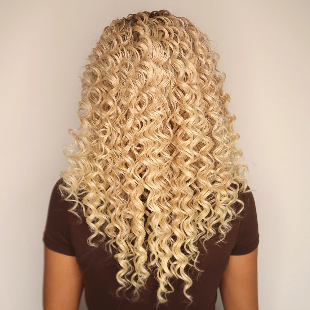 Peluca Women Blonde Kinky Curly Hair Wigs Medium Length Lace Frontal Wigs for Black Women