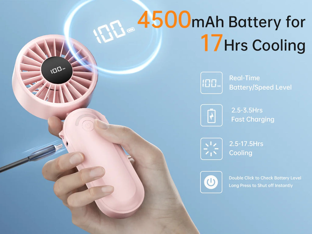 Multifunction Handheld Fan 4500mAh Power Bank Function Foldable Design 5 Speed Wind for Travel Camping and Daily Use