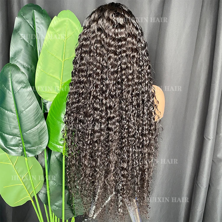 Wholesale Virgin Cuticle Aligned Brazilian Indian Human Hair Natural Black Deep Wave 13x4 Transparent Lace Frontal Wig