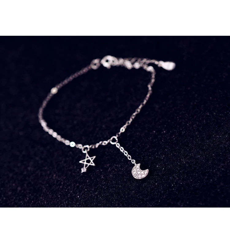 925 Silver Anklets for Women Elegant CZ Crystal Pendant Anklet Sexy Bracelet Foot Jewelry Best Gift Star Anklets
