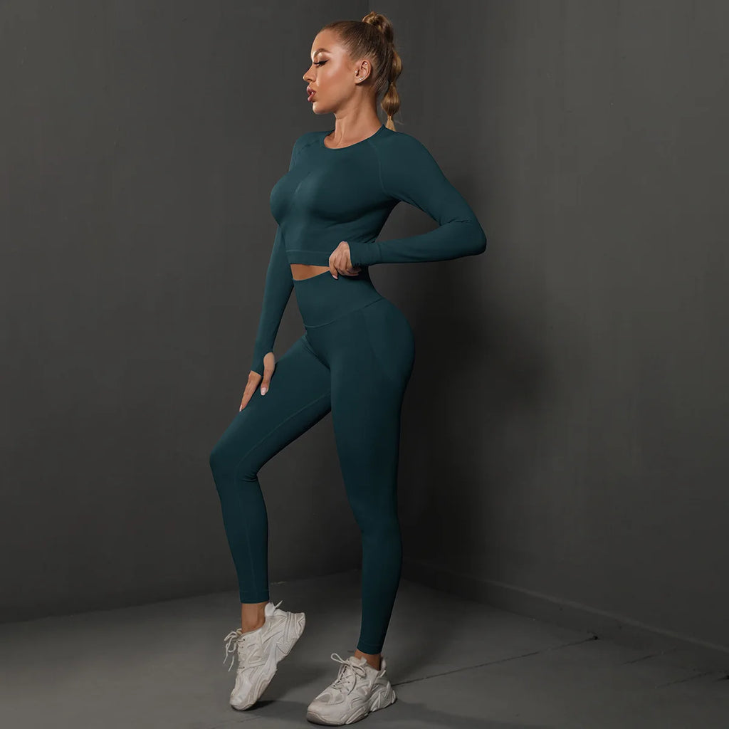 YWYSKAF-6600 High Quality Women's Good Elasticity Two Piece Sports Suit Ladies Fitness Gym Wear Fashion Yoga Suit