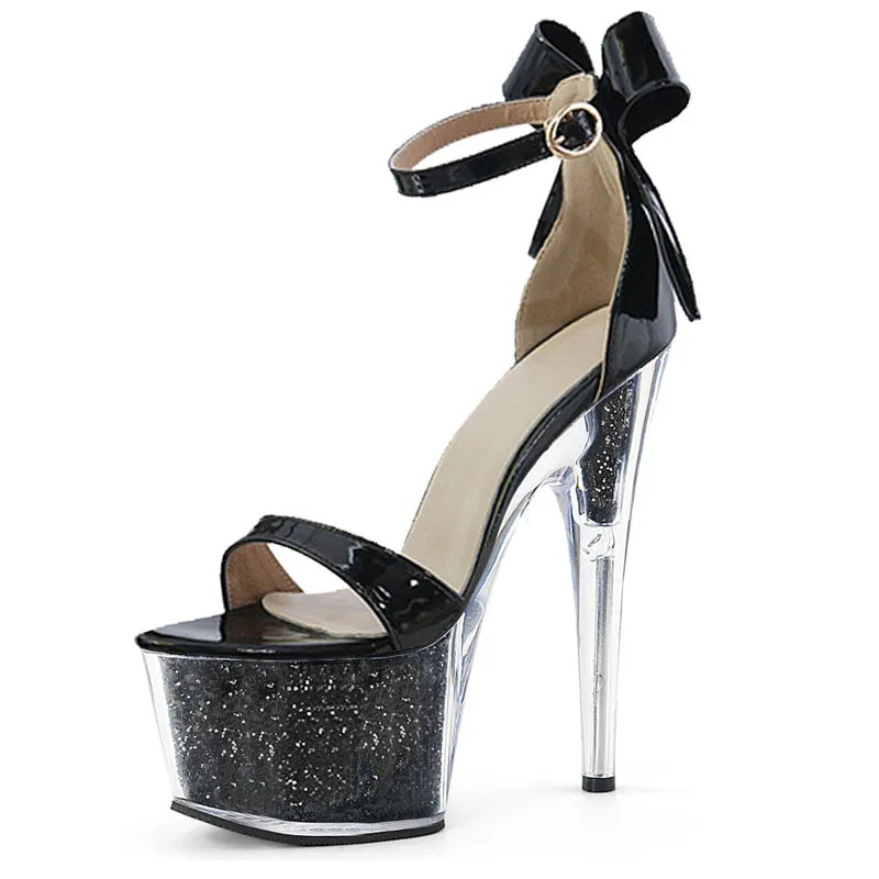 New17-centimeter Thin Black Platform Transparent Pole Dance Stripper Bed Charm, Fashionable and Sexy Plp-size Women's High Heels