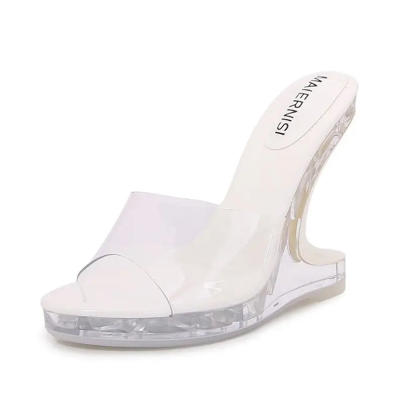Chaussure Femme Clear Transparent Wedge Mules Open Toe High Heel Sandals for Women Party Dress