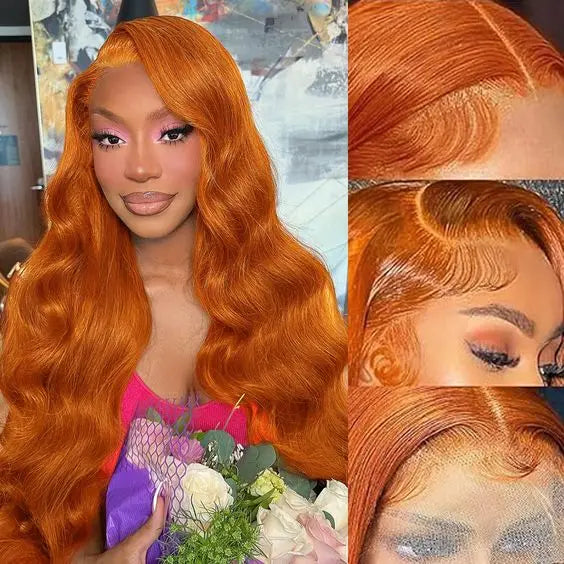 #350 Ginger Orange Color 13x4 Lace Front Body Wave Remy Hair Wig Pre Plucked HD Lace Frontal Human Hair Wigs for Women