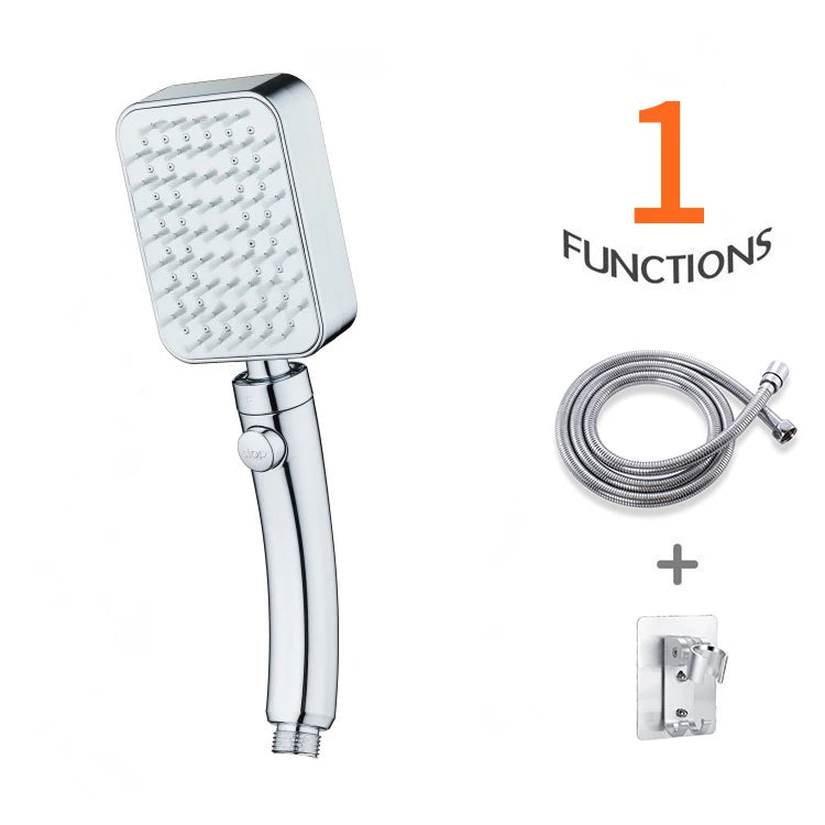 Detachable Hand Shower Set with Shower Hose and Holder Chrome Finish Square Shower Head