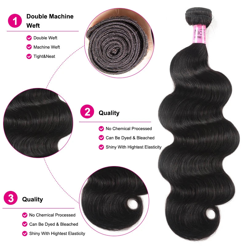 UNice Hair Company Indian Hair Body Wave Human Hair Bundles 1 Piece Remy Hair Extensions Weave 8-30inch Can Mix Any Length