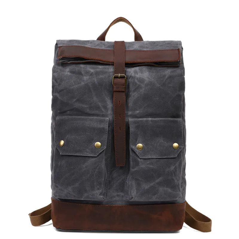 MUCHUAN 2303 Waxed Canvas Leather Backpacks for Men Wholesale Roll Top Hiking Camping Rucksack Knapsack Bags
