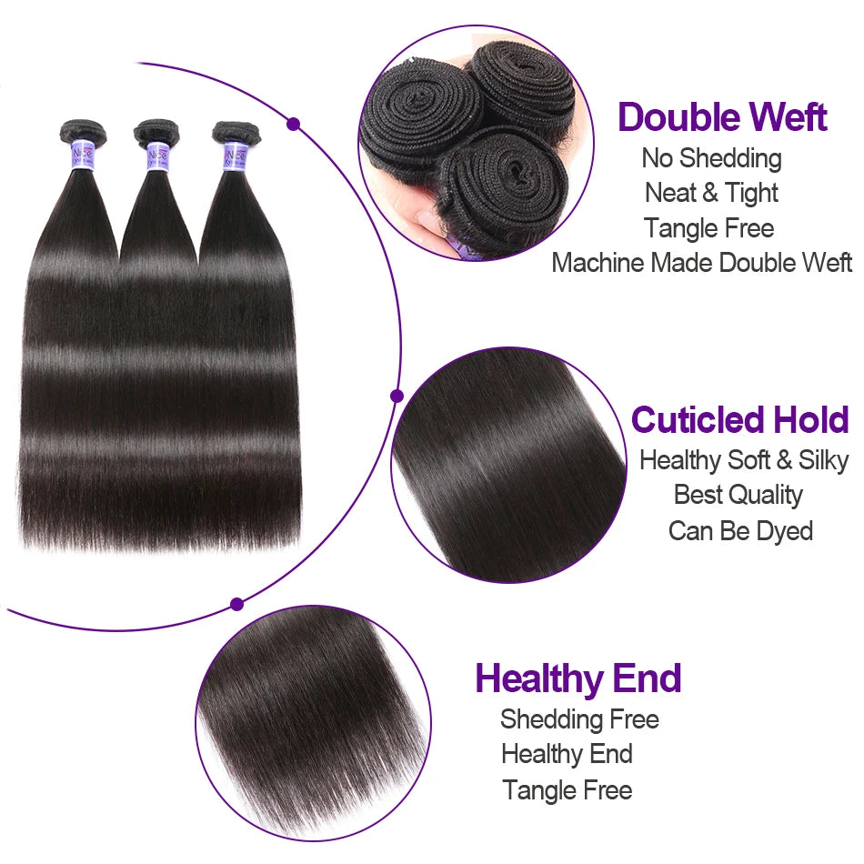 Unice hair Free Shipping Peruvian Virgin Hair With Closure 3 Bundles Peruvian Straight Hair Wefts 12A Grade Peruvian Middle Part
