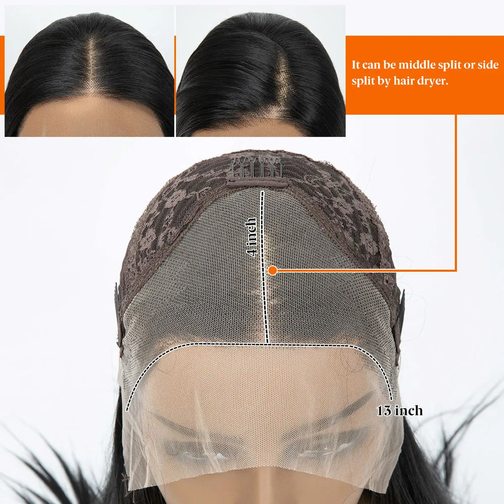 FX-HA07 Premium Blend Hair Wig Long Straight Black High Quality HD Invisible Transparent 13*4 Lace Frontal Wig Lace Front Wigs