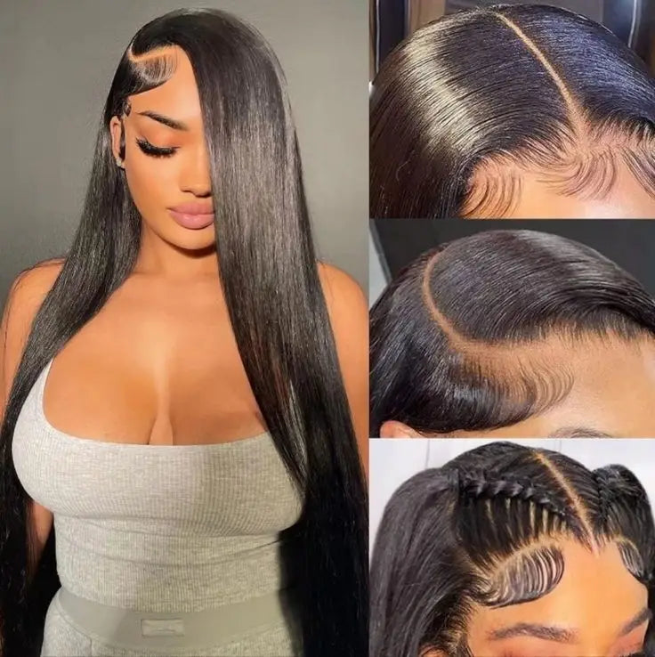 30 Inch 13x4 Pre-Plucked Brazilian Human Hair Wig Straight Transparent Lace Front Bleached Knots Long Length for Black Women