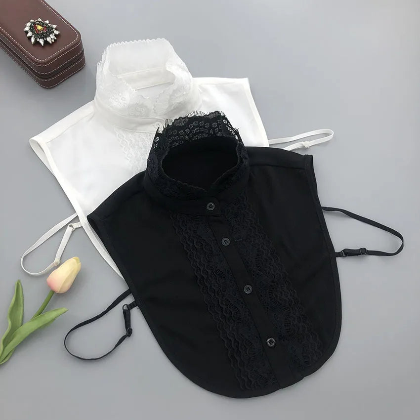 Fashion Detachable White Polyester Fake Collar Lace Decoration Floral Ruffled Stand Collar Water Soluble Women Accessory