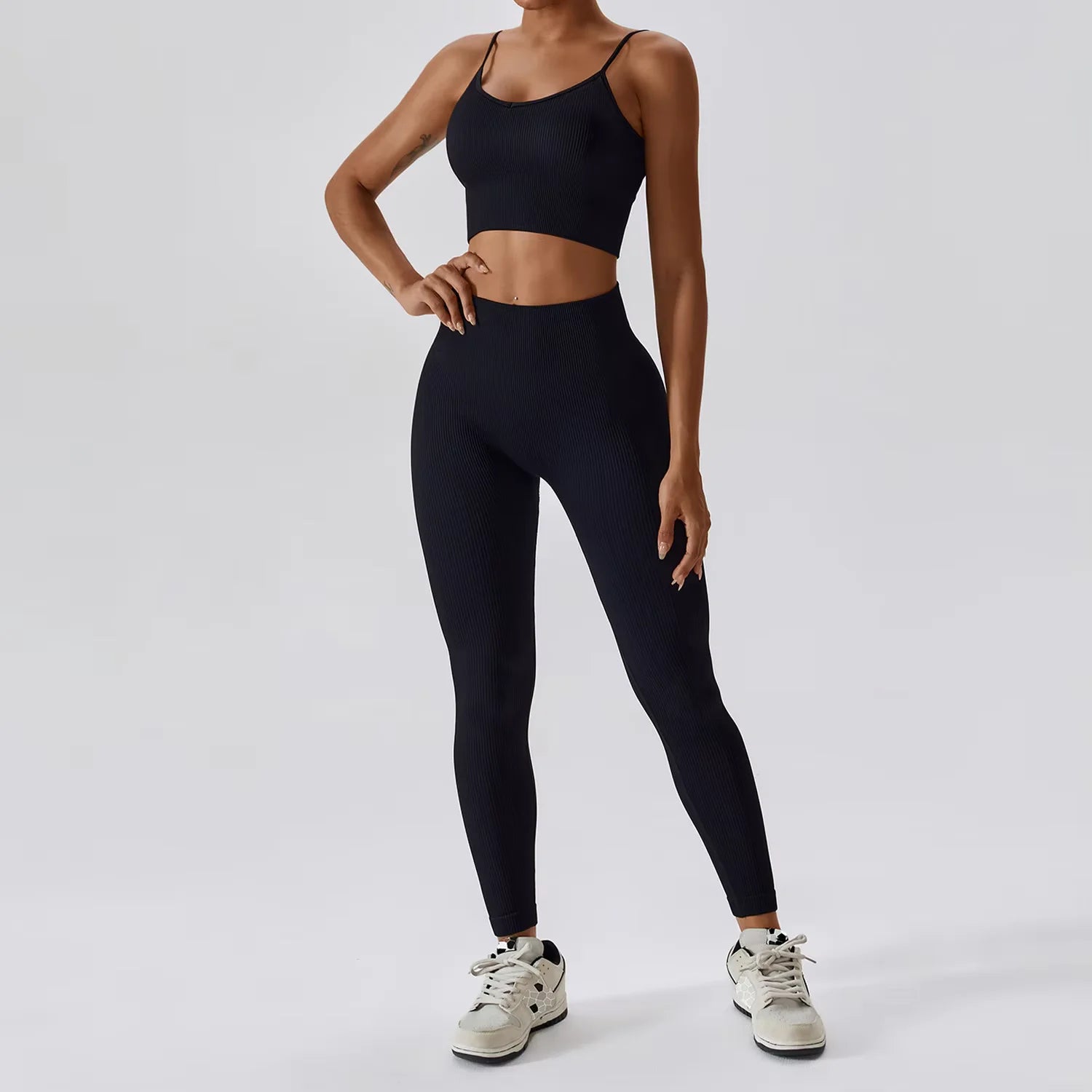 Joyyoung ODM/OEM New Sexy Training Apparel Seamless Ribbed High ed Bra Scrunch Shorts Yoga Sets Fitness Sports Clothing