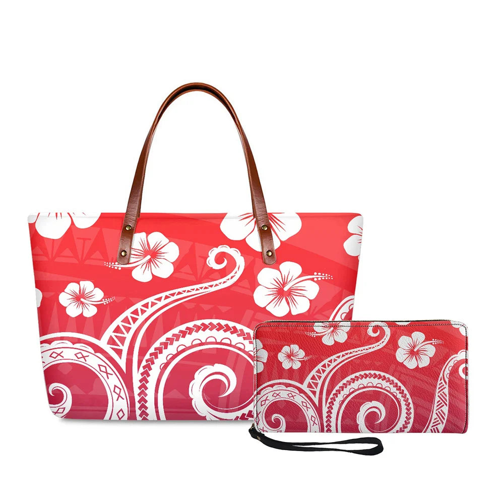 Traditional Tribal Polynesian Print Satchel Handbag Set Young Girls Hand Bags and Purses for Women Luxury Custom Purse with Logo