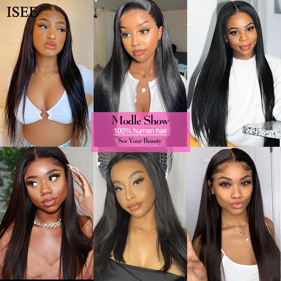 ISEE HAIR 250 Density Human Hair Wig Bone Straight Lace Front For Women Malaysian Straight 13x4 Lace Front Wigs Straight Wigs