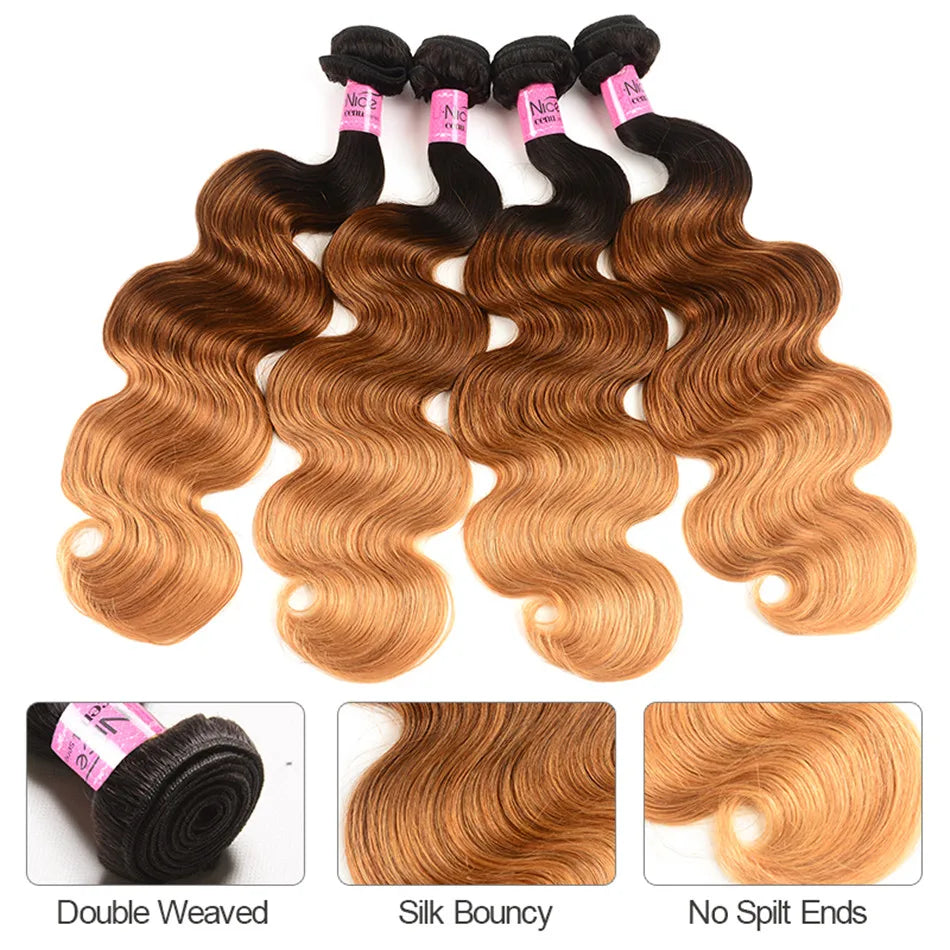 UNICE HAIR Ombre Hair Bundles Brazilian Body Wave 3 Bundles 100% Human Hair Weaves Remy Hair Extension 16-26inch Free Shipping