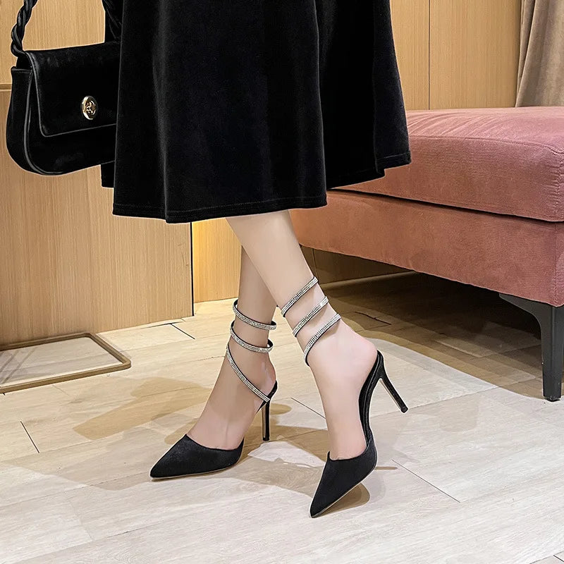 New Arrivals Styles Customized Rhinestone Crystal Sexy Women's High Heel slippers Fashion Ladies Thin Heel Tip Shoes for Women