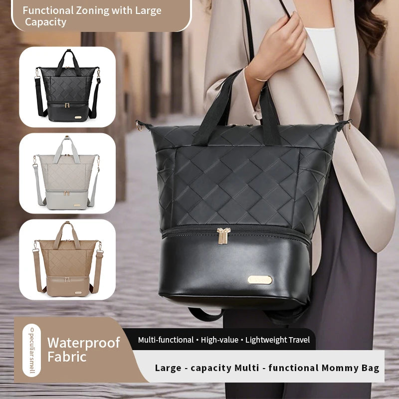 V-COOOL Hot Selling PU Quilted Diaper Bag Large Capacity Tote - Waterproof Mom Bag with Insulated Pocket