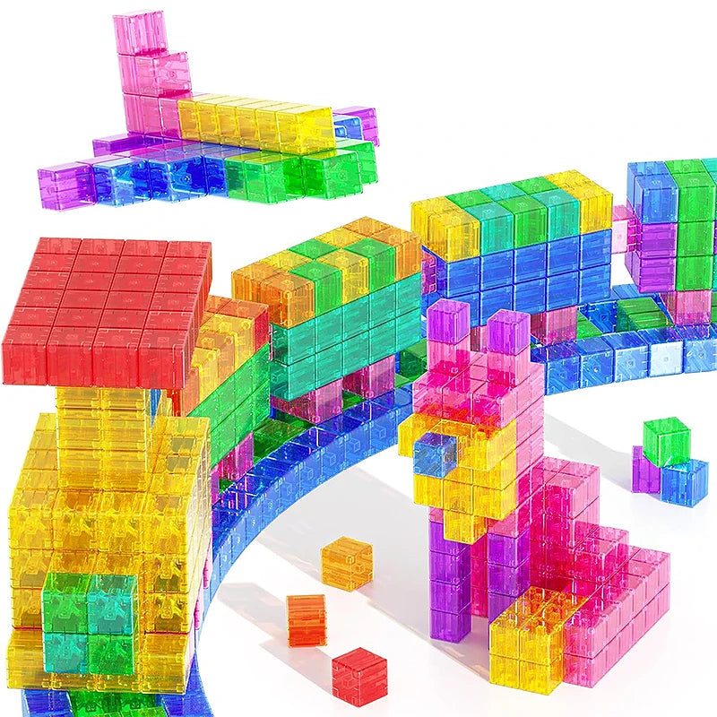 Elementary School Educational Stacking Toys 2cm Transparent Solid DIY Plastic Force Magnet Cube Geometry Square Math Teaching
