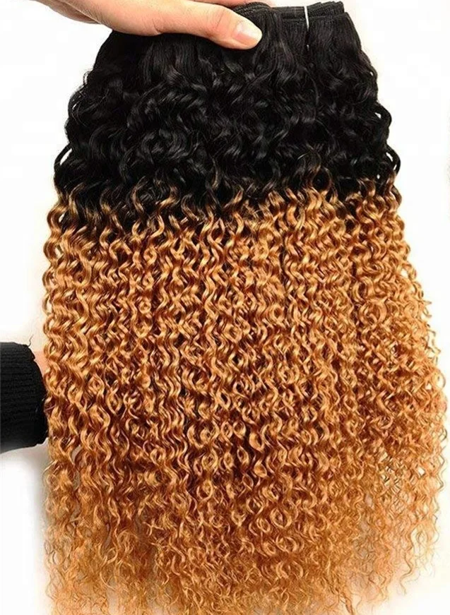 Ine Malaysian 180% Density Orange 12a Quality Cheap Wholesale Virgin Mongolian Kinky Curly Hair 1b 27 Ombre Bundles with Closure