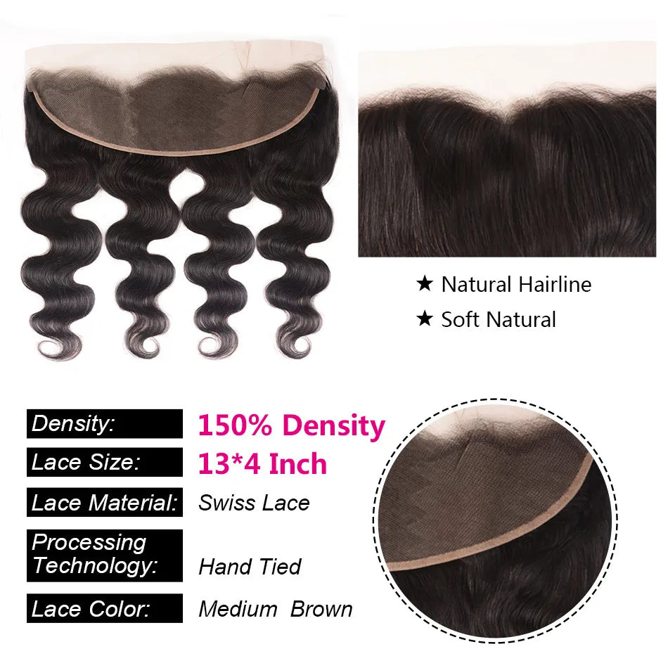 Unice Hair Brazilian Body Wave Lace Frontal 100% Human Hair 13x4 Ear To Ear Lace Closure Remy Hair Frontal Pre Plucked