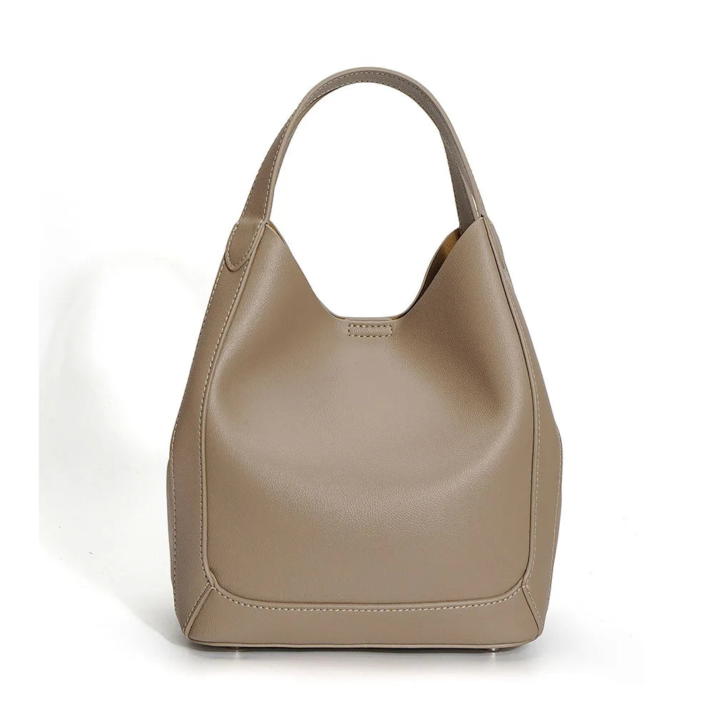 Women's Genuine Cowhide Leather Large Capacity Handbags Fashionable Open Closure Shoulder Purses Ladies Brand Handbags
