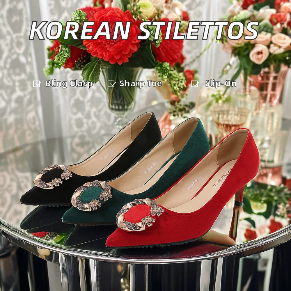 Custom Korean Style Anti-Slip Stiletto Heels 5 CM High Breathable Slip-On Women Big Size Shoes Office Shoes With Low Heels