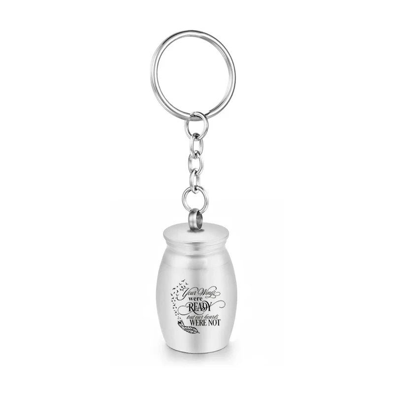 16x25mm Aluminum Alloy Cremation Urn Keychain for Ashes Pet/Human Memorial Urns Engraved With Wild Goose Feather Keepsake