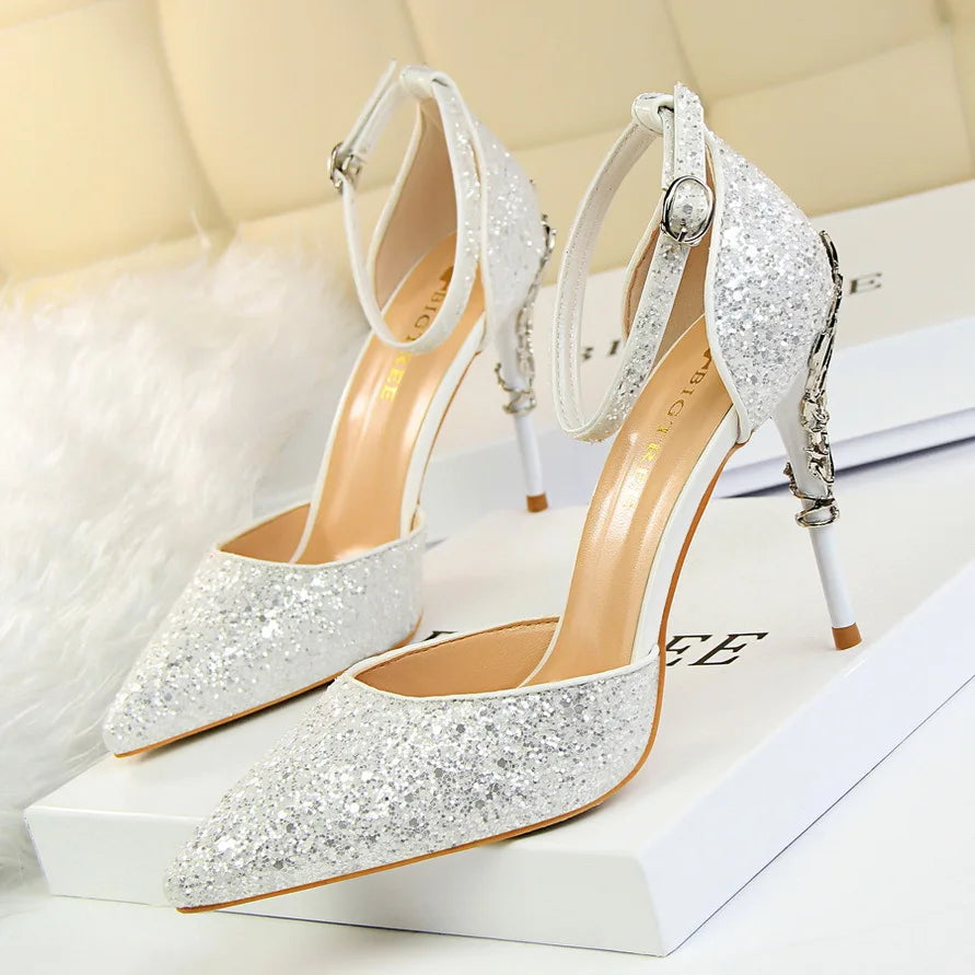 Scarpe Donna Eleganti OEM Custom Pointed Toe Night Club Party Sequin High Heel Women's Pumps Shoes