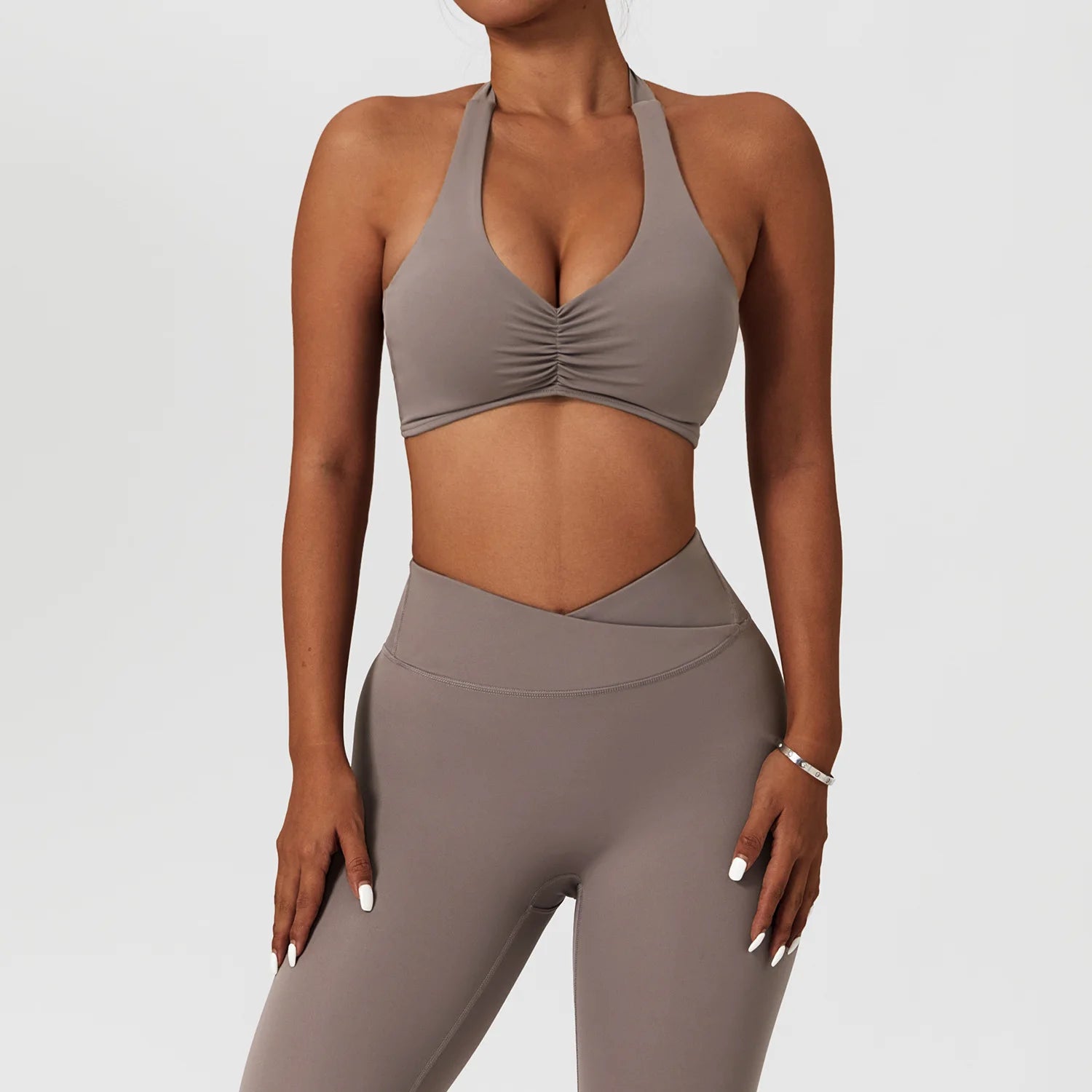 JY 2023 New Ropa Deportiva Vetements De Sport Femme Sports Halter V-neck Bra High Waist V-cut Leggings Pants 2 Pcs Yoga Sets Fit