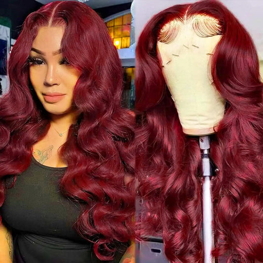 99J Burgundy Wine Red 13x4 Human Hair Body Wave Preplucked HD Lace Front Wigs for Black Women Brazilin Virgin Human Hair Wig