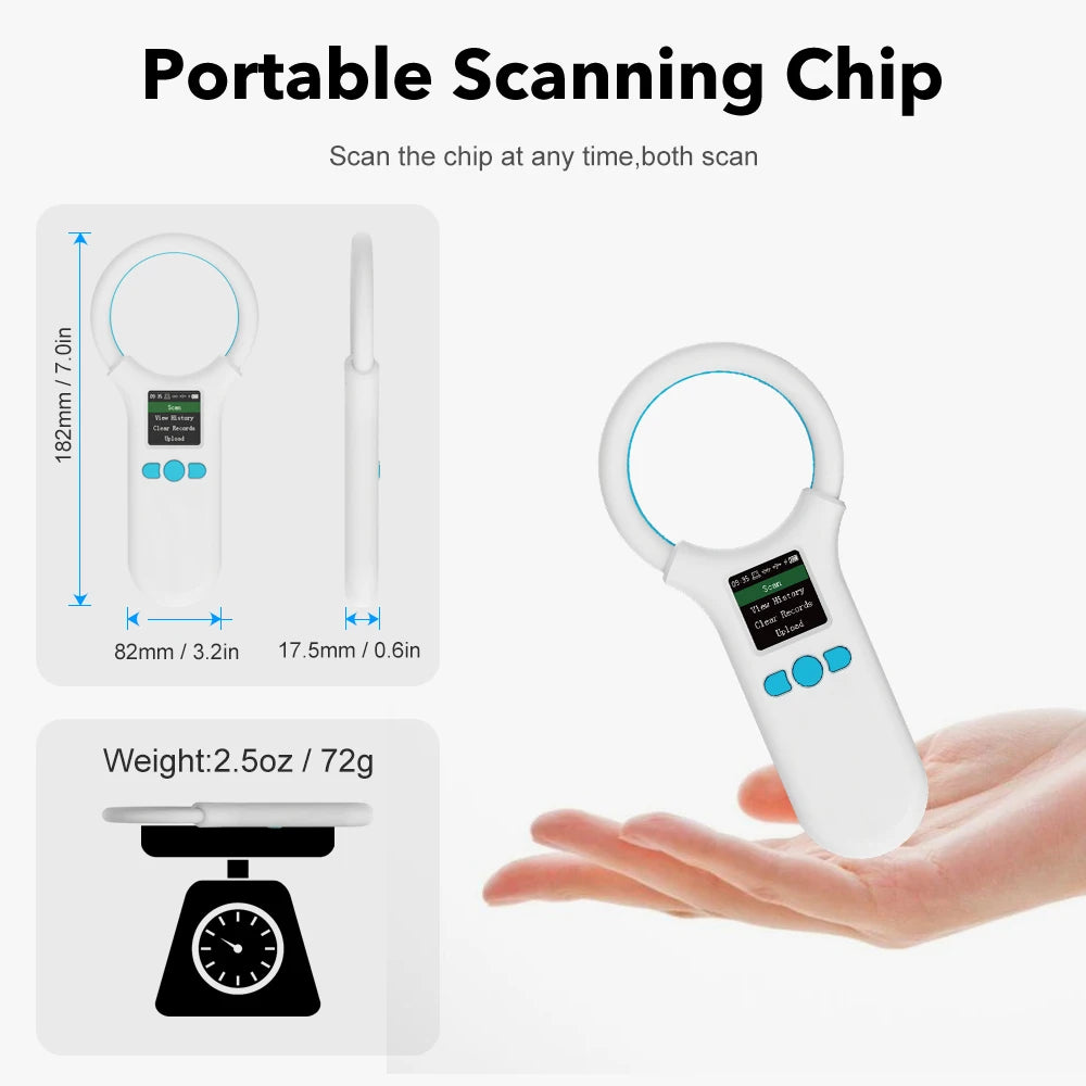 USB/  Pet Microchip Scanner Portable Screen Strap for Cat, Dog and Animal Card Reader Storage Handheld Chip Card Reader