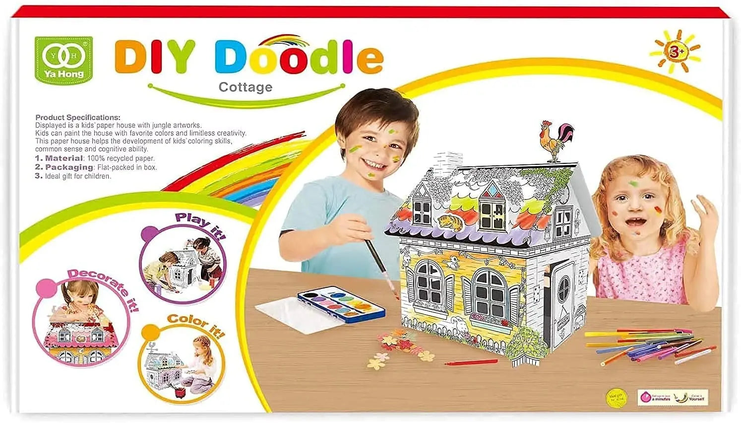 DIY 3D Graffiti House Corrugated Coloring Paper Toys Mini Rural House Educational Children's Drawing Toy for Kids