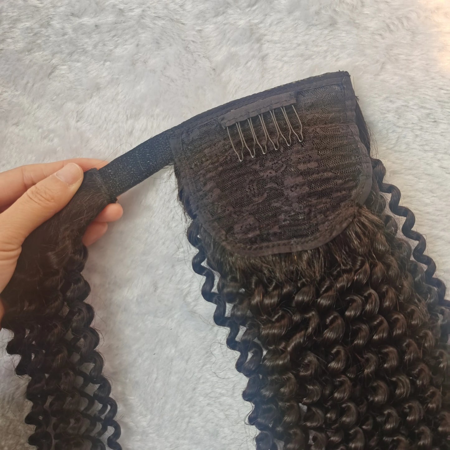 2024  Black Ponytail 18inch Indian Human Hair Extensions Afro Kinky Curly Hair Ponytails