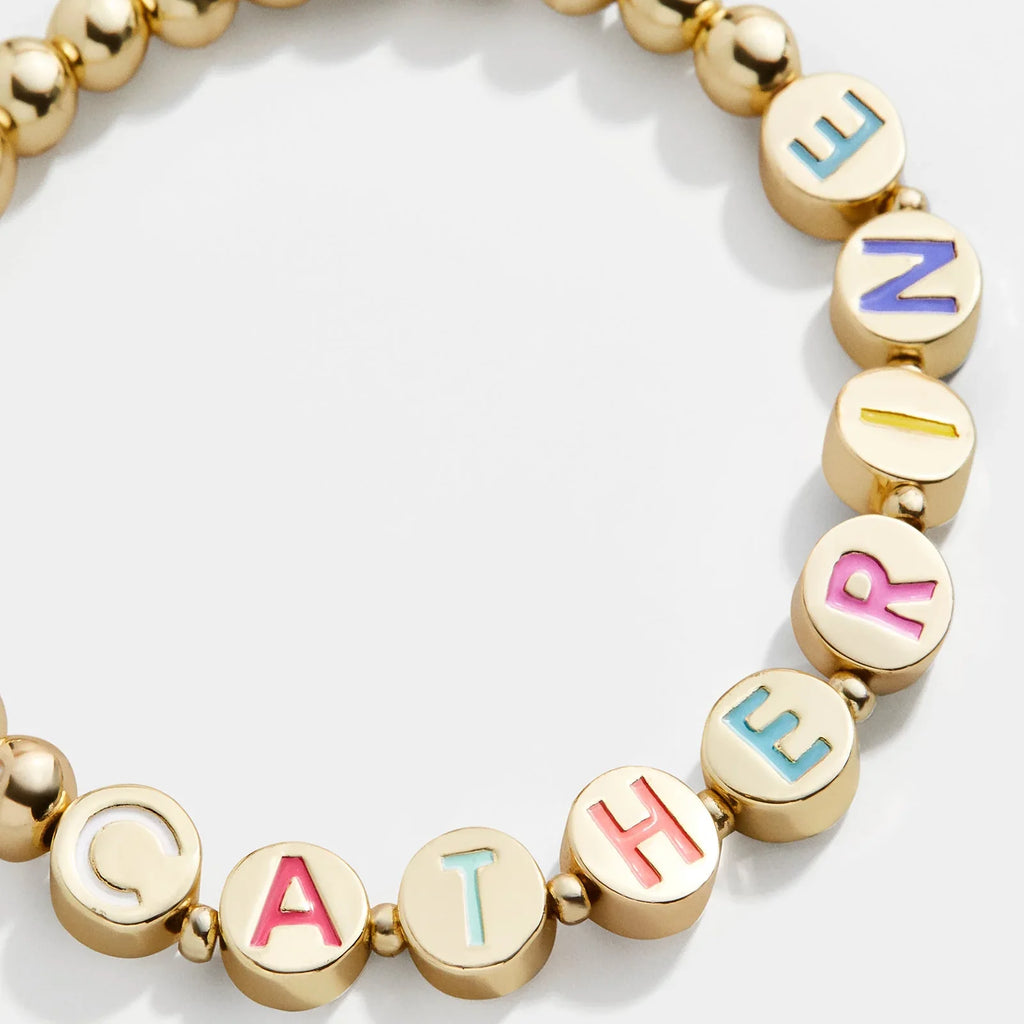Lateefah Trendy DIY Personalized Gold Plated Women's Copper Colorful Drop Oil Enamel Letters Beaded Bracelet