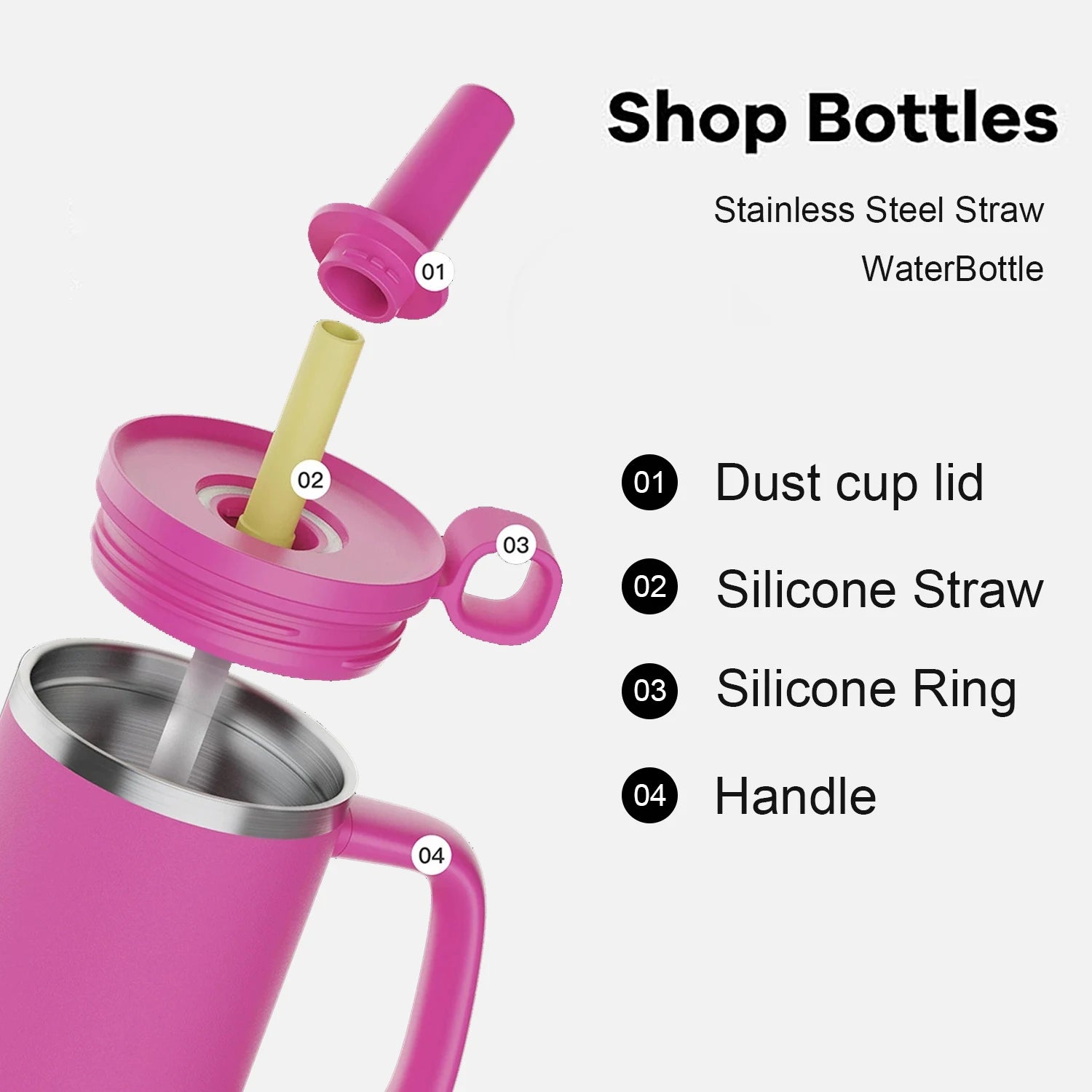 Double Wall Vacuum Insulated Powder Coated Coffee Tumbler Custom logo Stainless Steel Travel Mug Straw Tumbler With Handle
