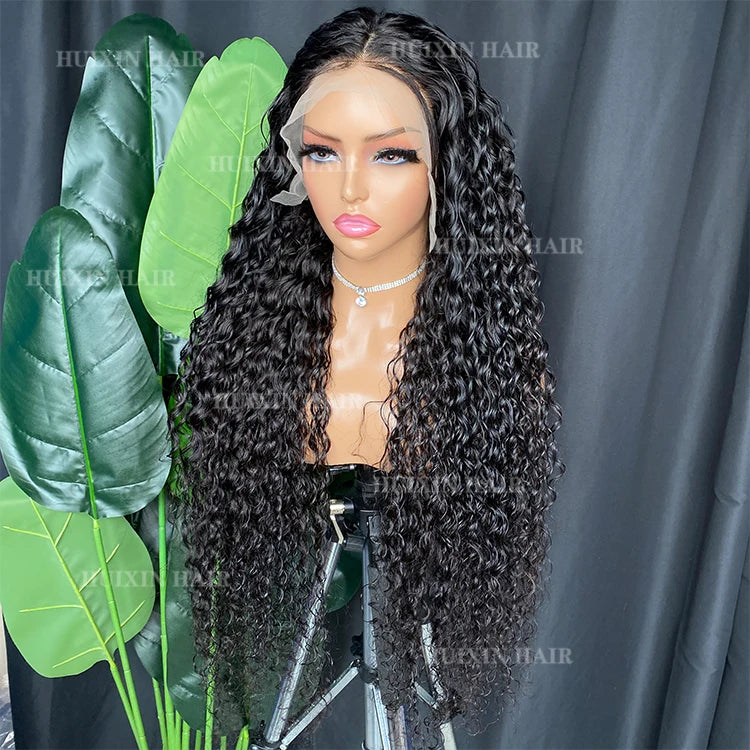 Wholesale Virgin Cuticle Aligned Brazilian Indian Human Hair Natural Black Deep Wave 13x4 Transparent Lace Frontal Wig
