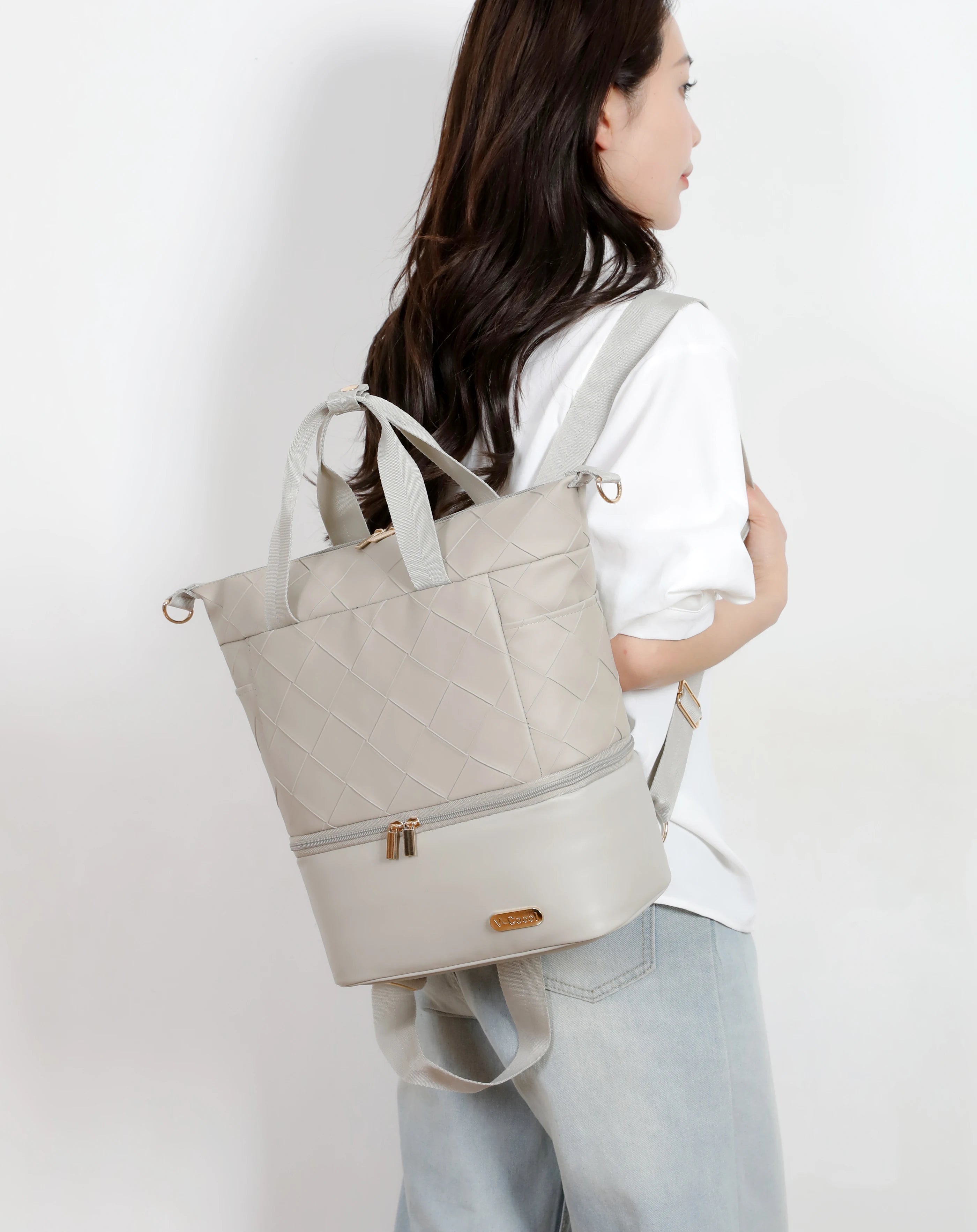 V-COOOL Hot Selling PU Quilted Diaper Bag Large Capacity Tote - Waterproof Mom Bag with Insulated Pocket