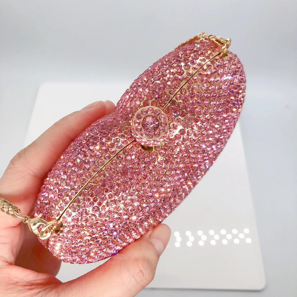 Factory Luxury Clutches Evening Bags Pink Heart Rhinestone Bag Heart Shape Purse Crystal Handbag Party Bags Women