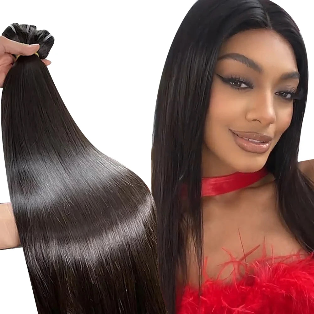 Natural Raw Virgin Indian Hair Extensions Cuticle Aligned Natural Straight Bundle Unprocessed Human Hair with Deep Wave Style