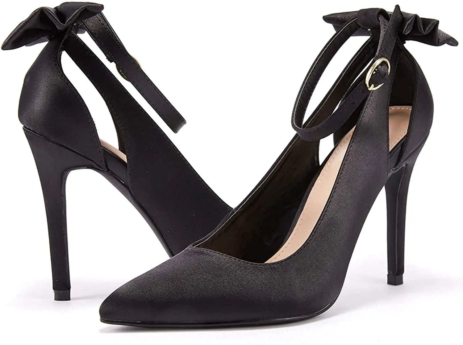 Gotrays Women's Pointed Toe High Heels Ankle Strap D'Orsay Pumps Shoes Bow Wedding Bowtie Back Dress Sandals