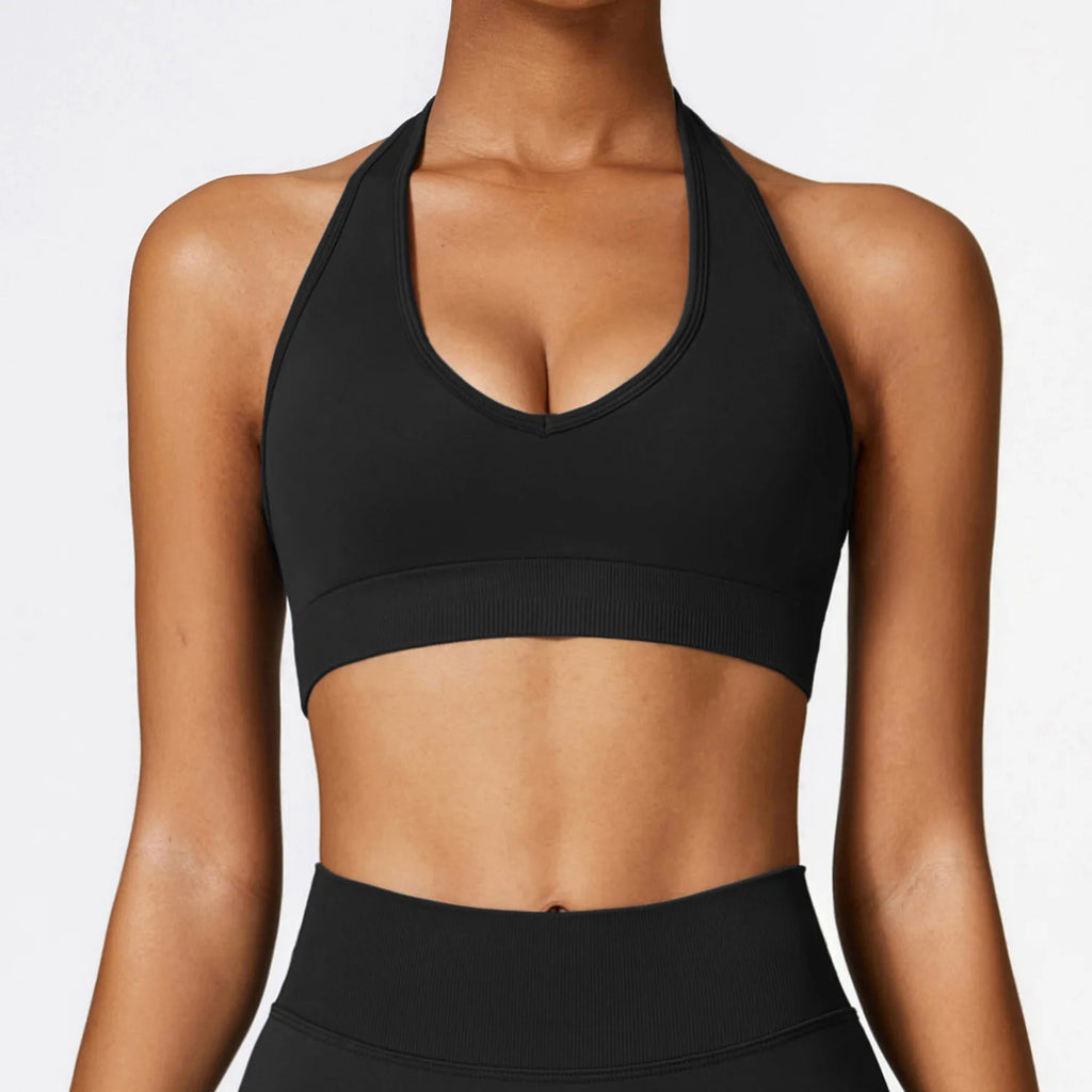 High Quality Custom Halterneck Seamless Gym Bra High Strength Fitness Gym Yoga Women Sports Bra