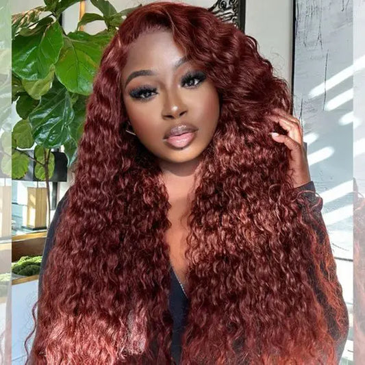 Raw Indian Hair Reddish Brown Kinky Curly HD Lace Frontal Wig Glueless Transparent  Lace Front Human Hair Wigs for Black Women