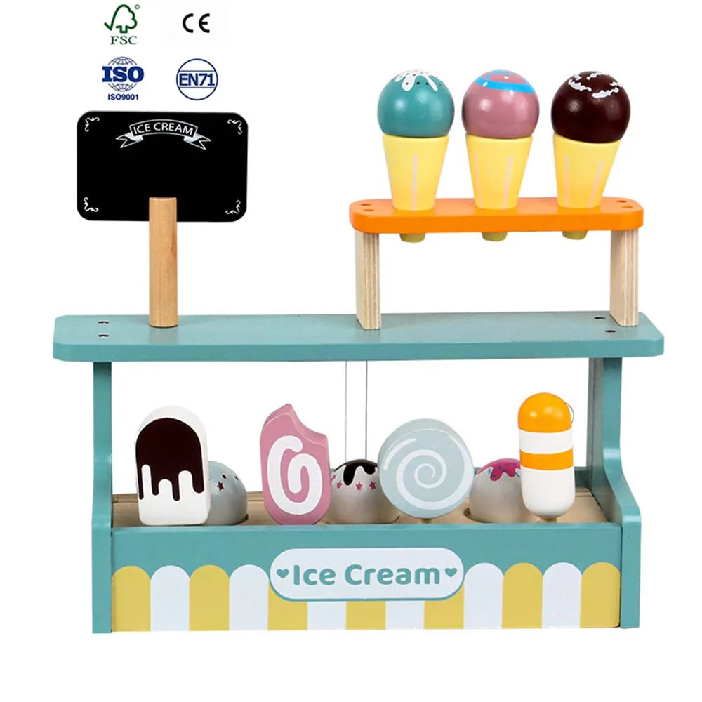 Children's Simulation Dessert Shop Ice Cream Ice Cream Tea Set Sales Shop Boys and Girls Play Home Wooden Toys
