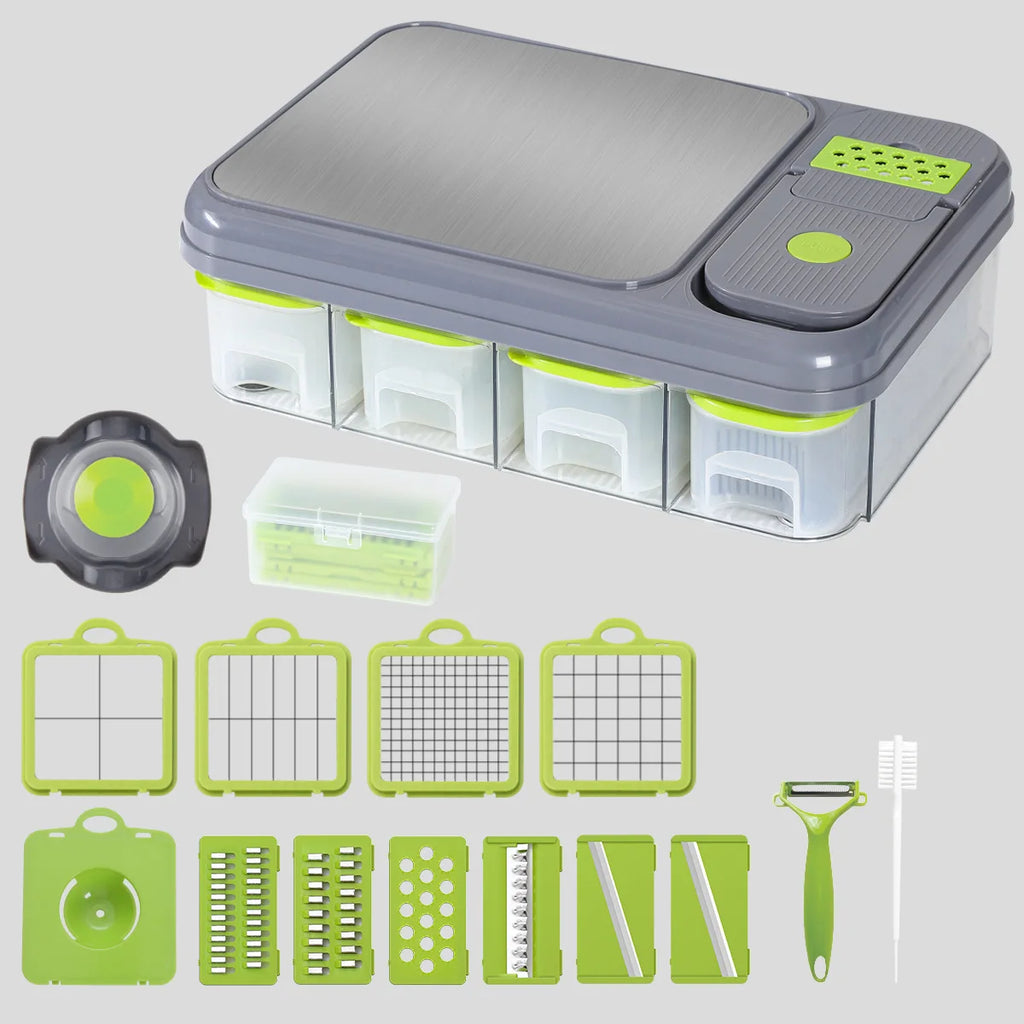 Vegetable Chopper with Blades Mandoline Slicer Salad Dicer Cheese Grater Stainless Steel Pro Food Chopper with Container
