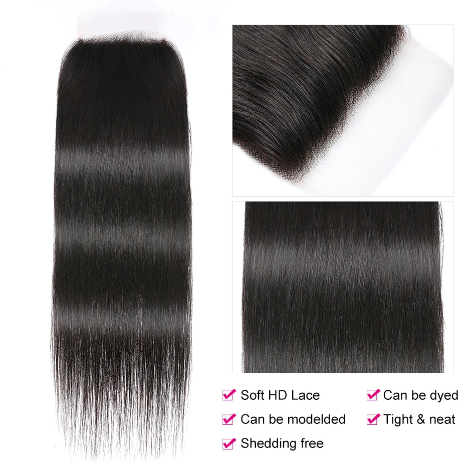 Unice Hair Deep Parting 5x5 HD Lace Closure Straight Peruvian Virgin hair Pre-plucked undetectable Skin Melt Lace Closure Invisi