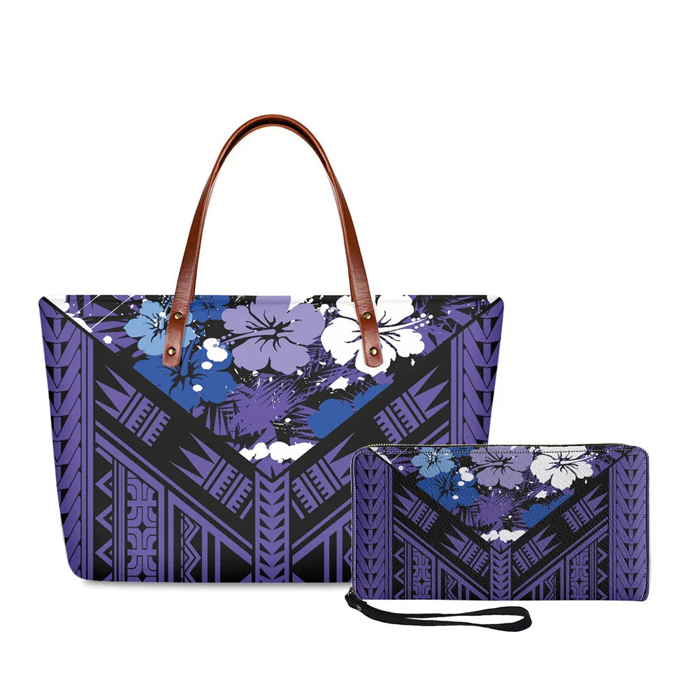 Traditional Tribal Polynesian Print Satchel Handbag Set Young Girls Hand Bags and Purses for Women Luxury Custom Purse with Logo