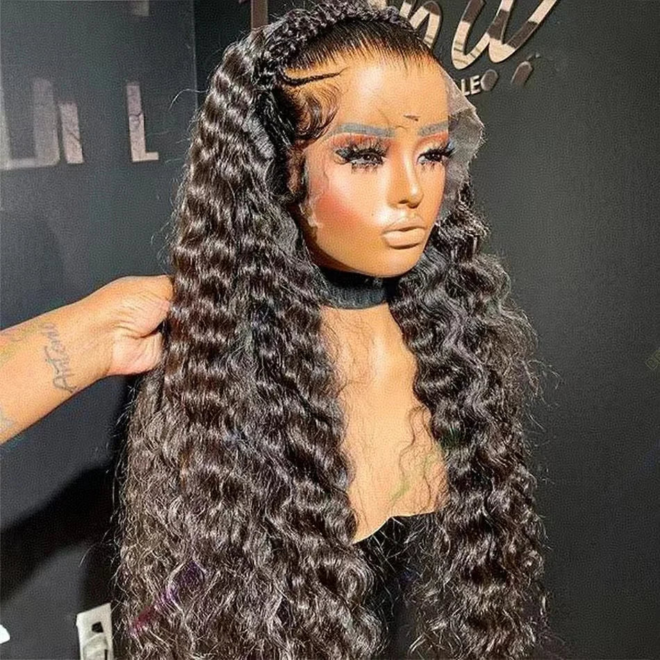Wholesale Brazilian 13x4 HD Human Hair Lace Front Wig Deep Wave Water Wavy Raws Transparent Swiss Lace Frontal Black Women