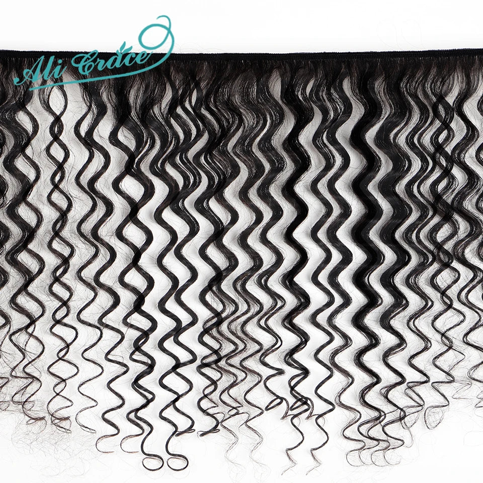 Ali Grace Hair Brazilian Deep Wave With Closure 3 Bundles Deep Wave Hair With Closure 4x4 Lace Closure Remy Hair Extension