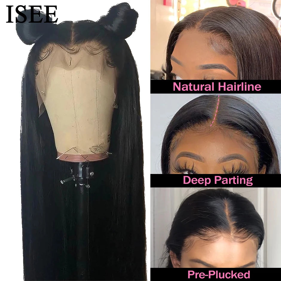 Straight 13X6 Lace Frontal Wig180% Density Malaysian Straight Lace Front Human Hair Wigs For Women ISEE HAIR HD Lace Frontal Wig