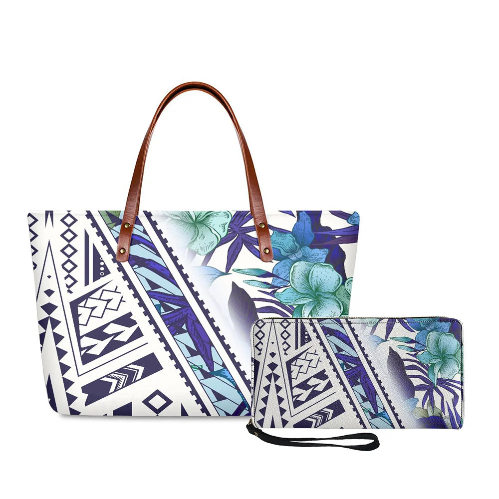 Traditional Tribal Polynesian Print Satchel Handbag Set Young Girls Hand Bags and Purses for Women Luxury Custom Purse with Logo